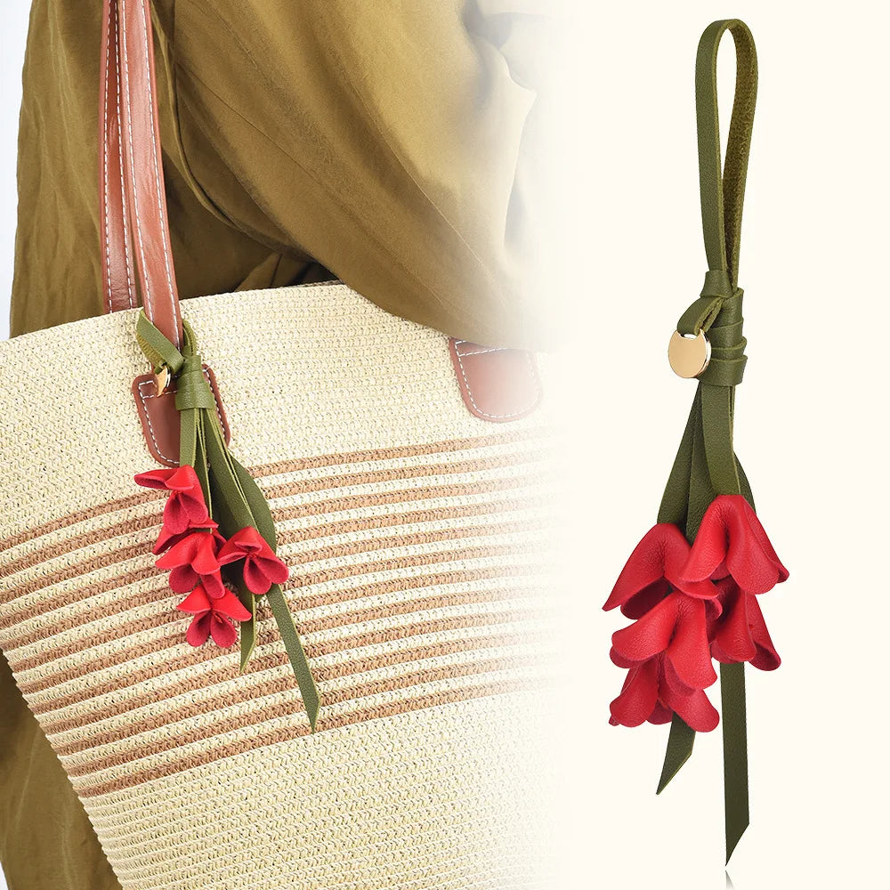 Pendentif sac à main fleuri en cuir PU, marque originale, design exquis, fait main, pendentif fleur artificielle osmanthus tulipe porte-clés