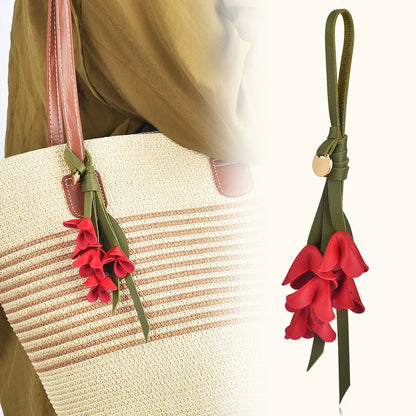 Pendentif sac à main fleuri en cuir PU, marque originale, design exquis, fait main, pendentif fleur artificielle osmanthus tulipe porte-clés