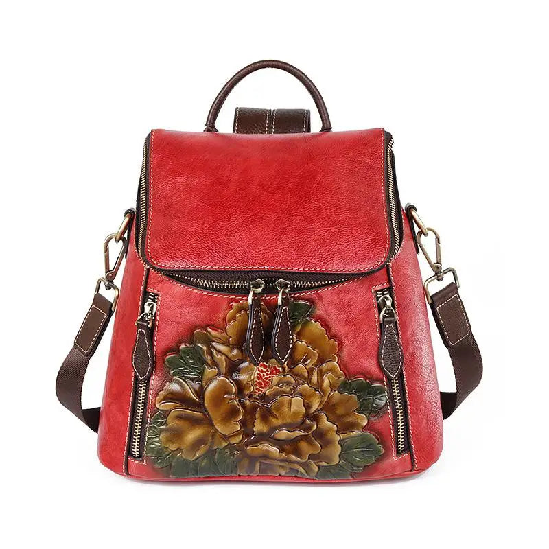 Mochila Floral Matilde Vintage – Em Couro Genuíno Premium