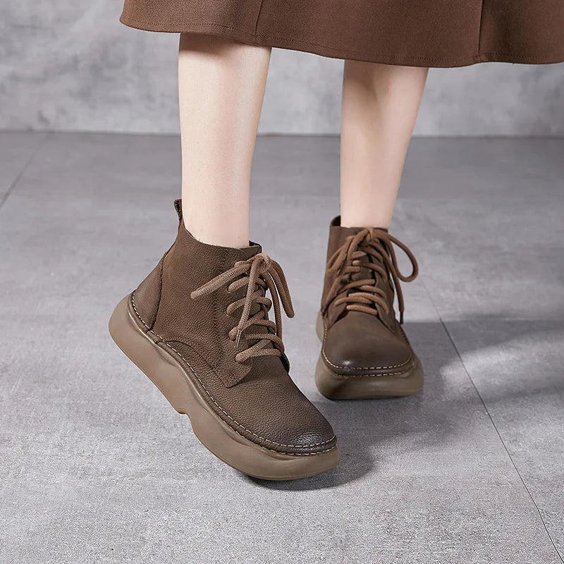 Women's Genuine Thick Sole Wide Toe Boot