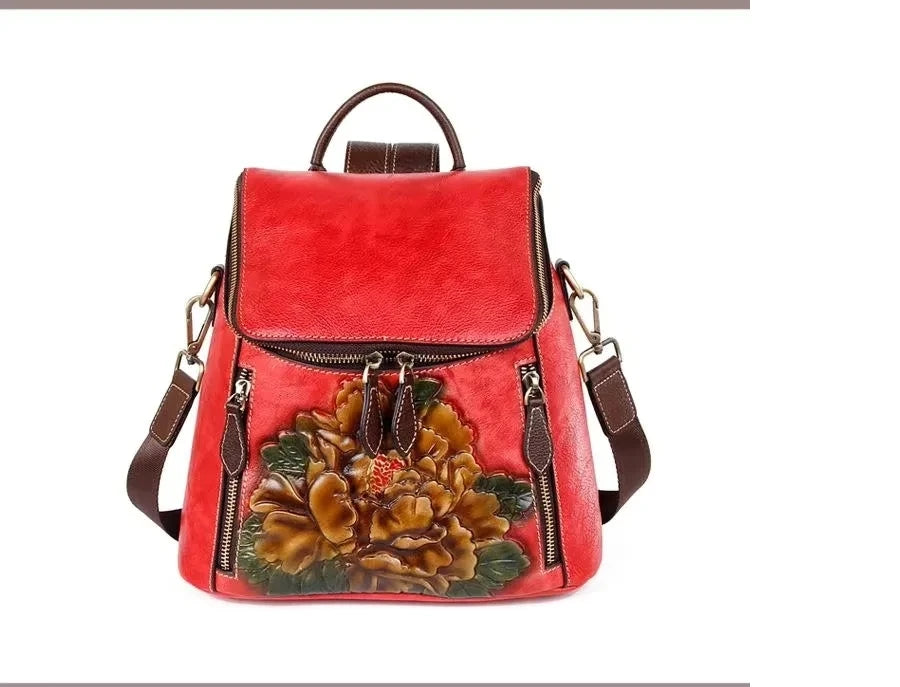 Mochila Floral Matilde Vintage – Em Couro Genuíno Premium