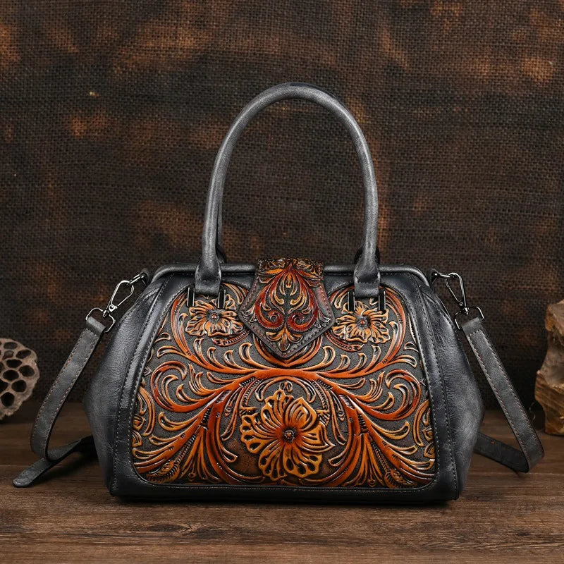Mala Tote Amélia Vintage – Acabamento Floral de Alta Qualidade