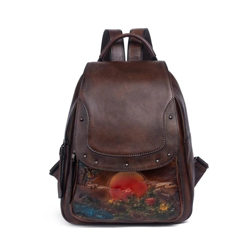 Mochila Floral Inês Vintage – Em Couro Genuíno Premium
