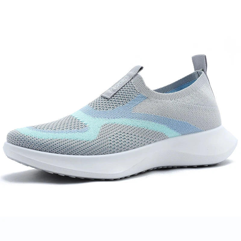 Minimalist stretch sock knit women's shoes, dual-tone curved jacquard side motif, wave-layered thick midsole, versatile travel flat