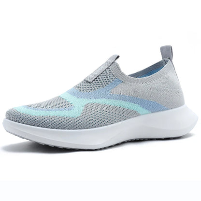 Minimalist stretch sock knit women's shoes, dual-tone curved jacquard side motif, wave-layered thick midsole, versatile travel flat