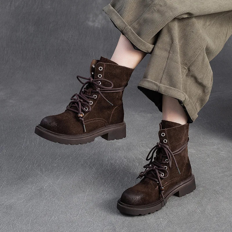 Women's Mid-Calf Leather Boots with Block Heel
