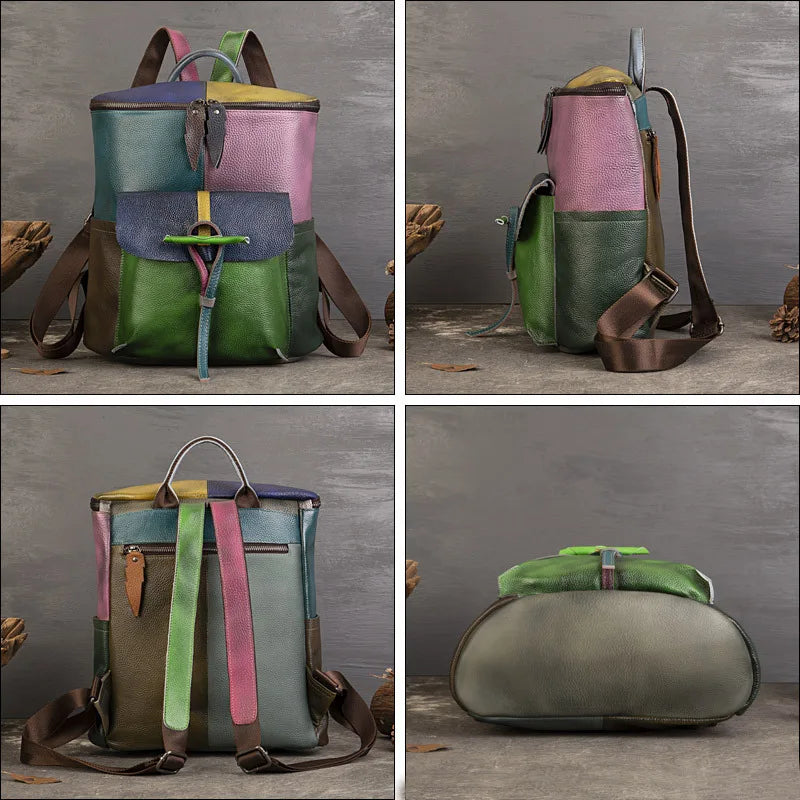 Mochila Aurora Patch Vintage – Em Couro Genuíno Premium