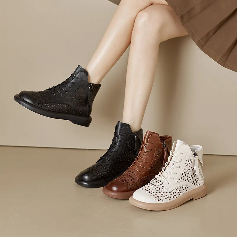 GKTINOO Women's Genuine Leather Cut-Out Breathable Boots