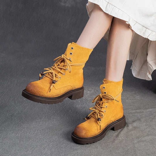 Bottes en cuir pour femme, mi-mollet, talon carré