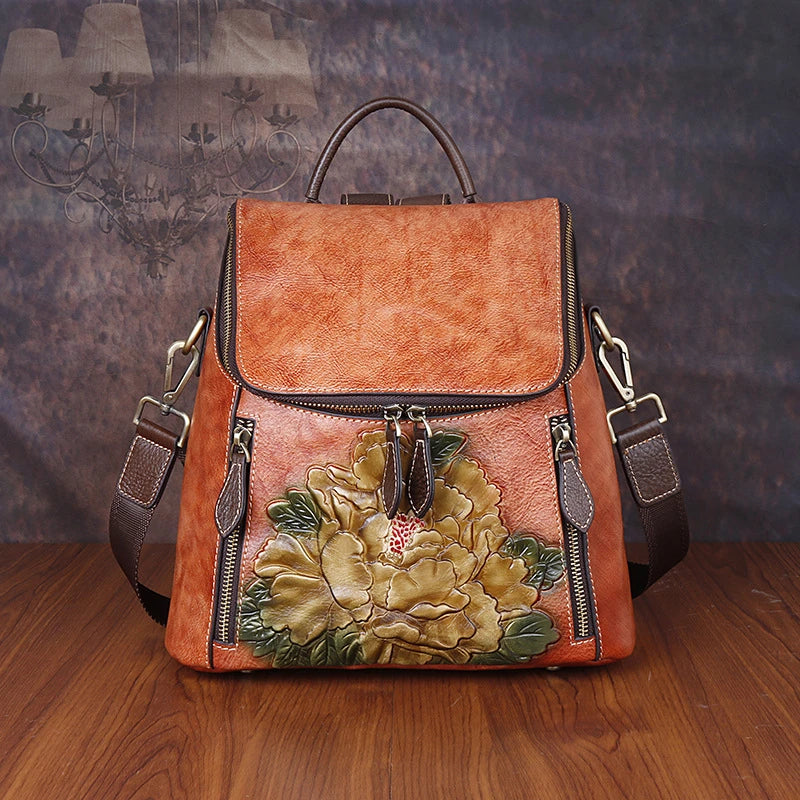 Mochila Floral Matilde Vintage – Em Couro Genuíno Premium