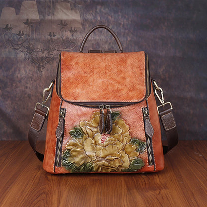 Mochila Floral Matilde Vintage – Em Couro Genuíno Premium