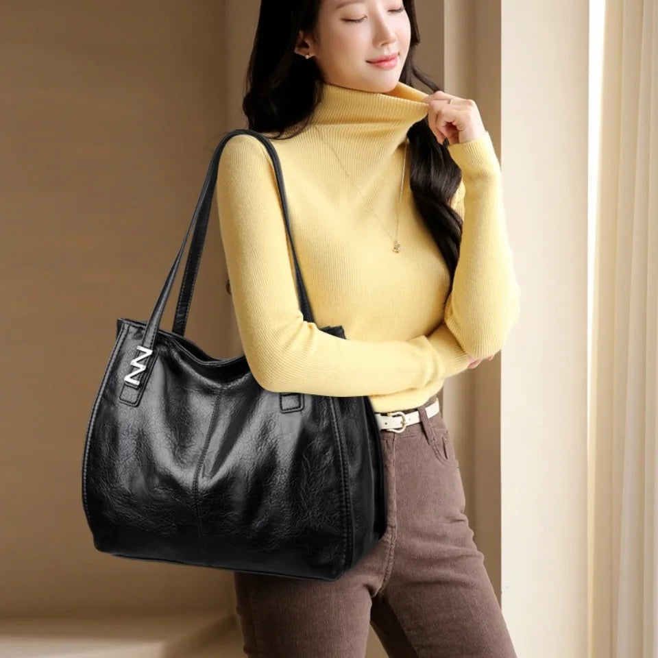 Bolsa Feminina Grande de Couro PU Macio Luxo Elegante