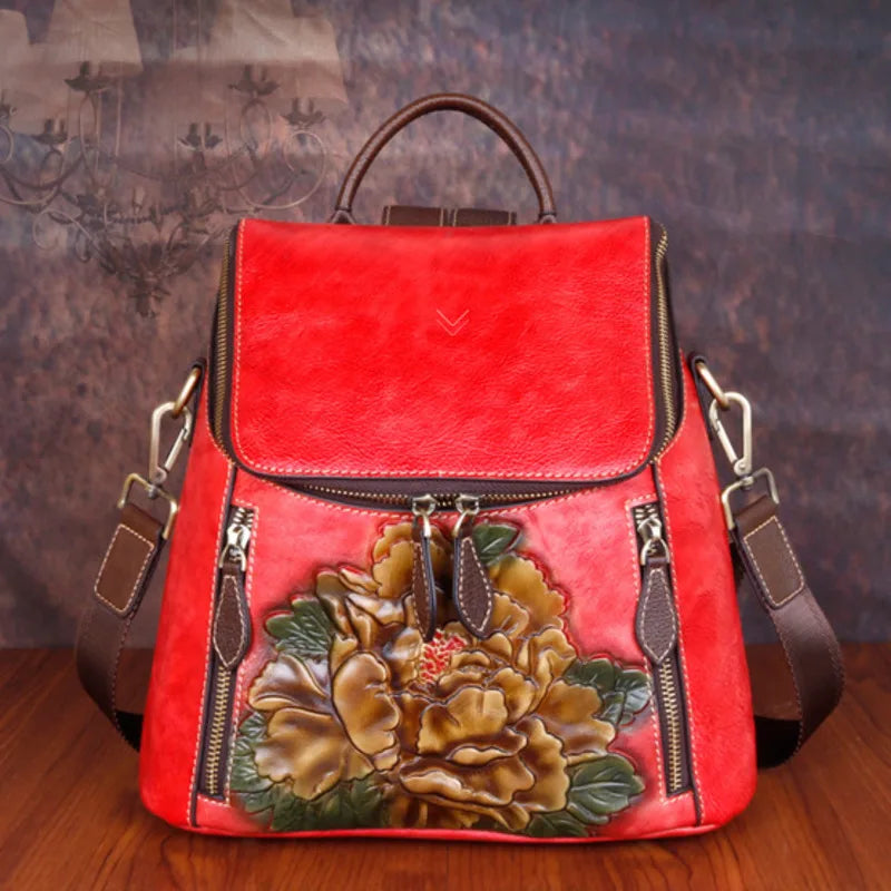 Mochila Floral Matilde Vintage – Em Couro Genuíno Premium