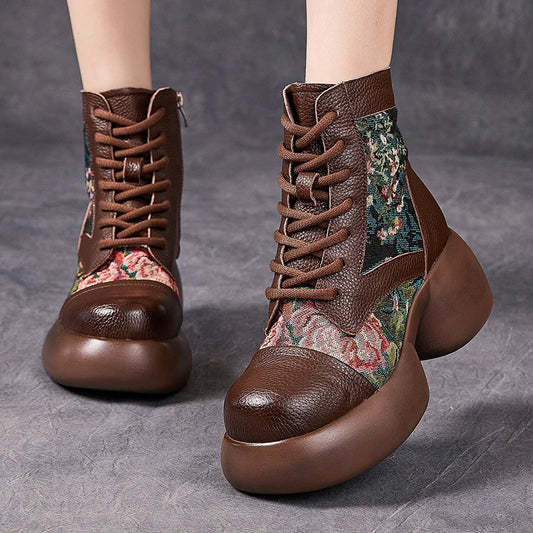 Bottes à plateforme hautes en cuir véritable pour femmes
