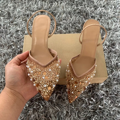 Aurora Crystal - Sapatos Slingback de Cerimónia com Pérolas e Brilhantes