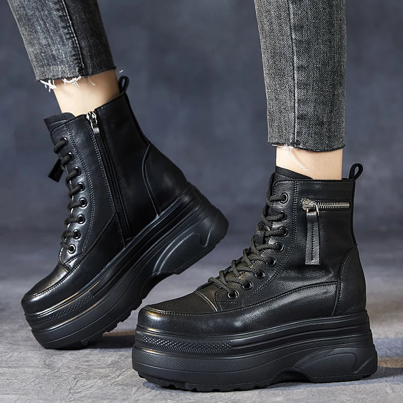 Women's Platform Ankle Boots Genuine Leather