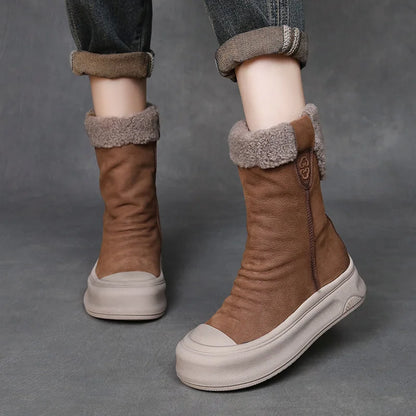 Women's Winter Genuine Leather Wool Platform Boots