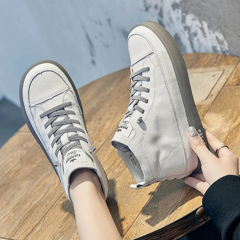 Women's Genuine Leather Lace-Up Sneakers