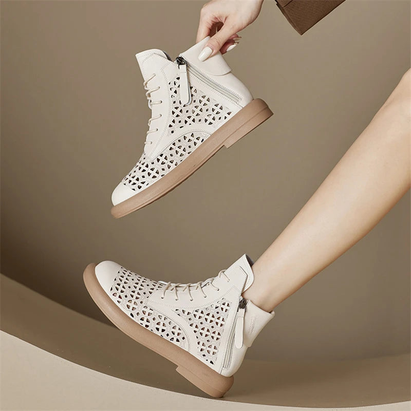 GKTINOO Women's Genuine Leather Cut-Out Breathable Boots