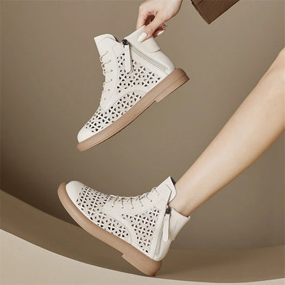 GKTINOO Women's Genuine Leather Cut-Out Breathable Boots