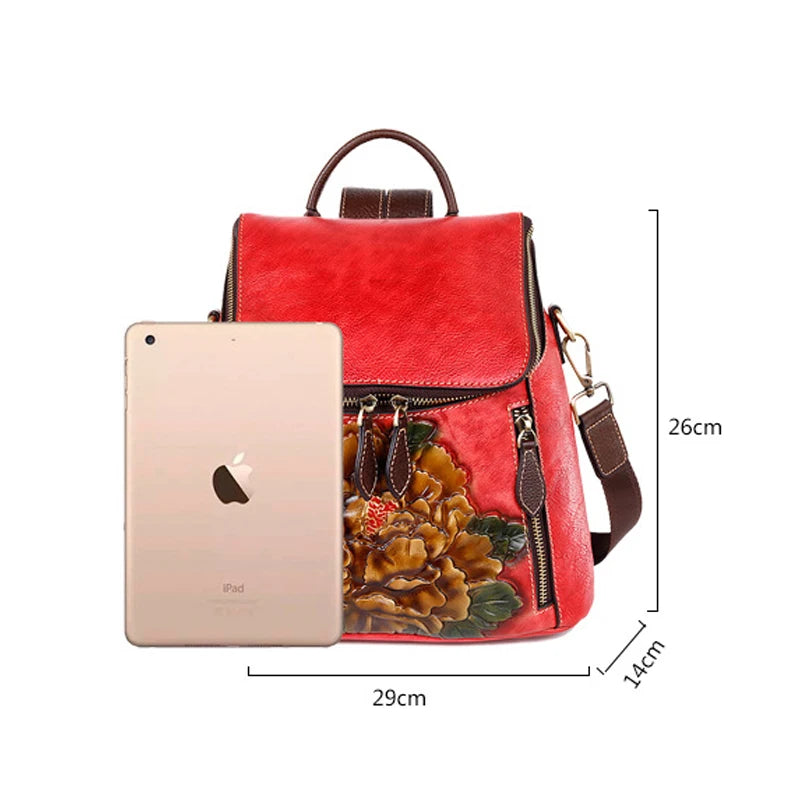 Mochila Floral Matilde Vintage – Em Couro Genuíno Premium