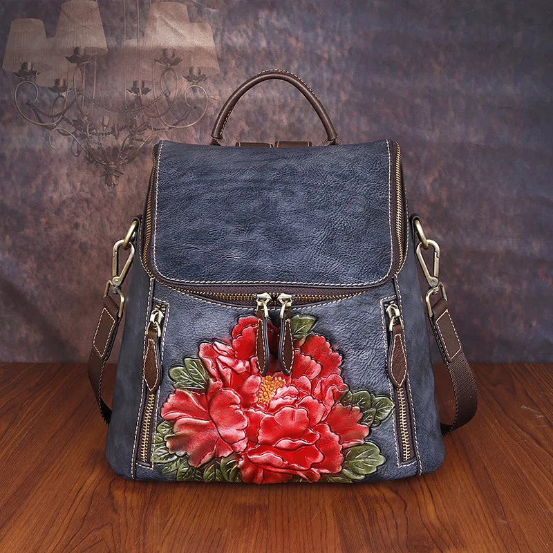 Mochila Floral Matilde Vintage – Em Couro Genuíno Premium