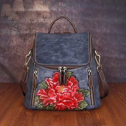 Mochila Floral Matilde Vintage – Em Couro Genuíno Premium