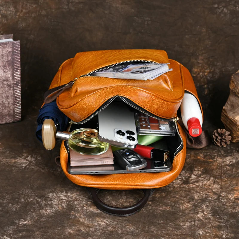 Mochila Artística Clara Vintage – Em Couro Genuíno Premium