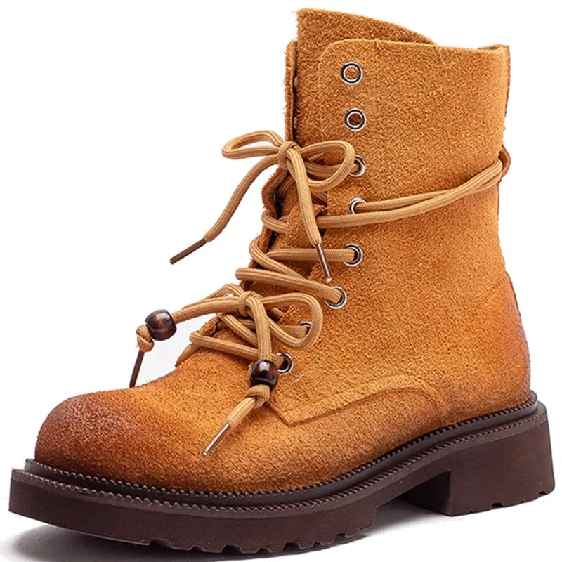 Women's Mid-Calf Leather Boots with Block Heel