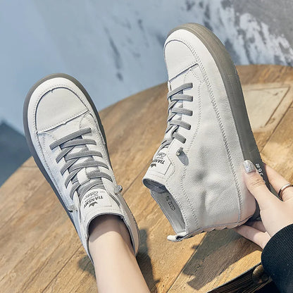 Women's Genuine Leather Lace-Up Sneakers