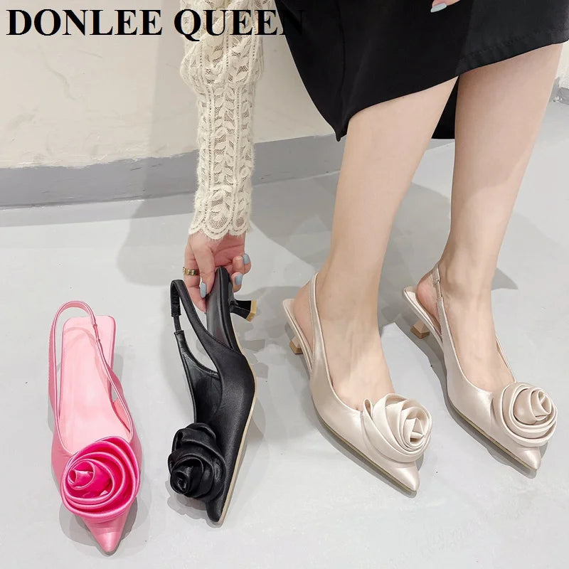Sapatos Elegantes Flor de Cetim – Salto Fino