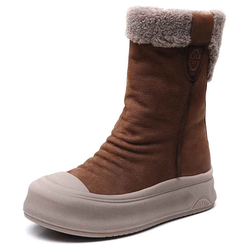 Women's Winter Genuine Leather Wool Platform Boots