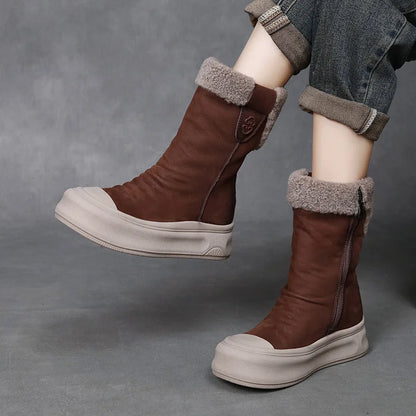 Women's Winter Genuine Leather Wool Platform Boots