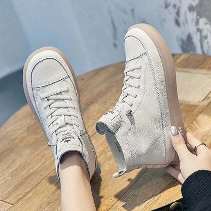 Women's Genuine Leather Lace-Up Sneakers