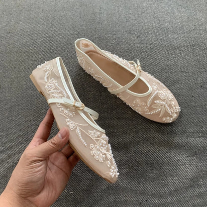 Rosalie Pearl - Sabrinas Mary Jane Bordadas com Pérolas