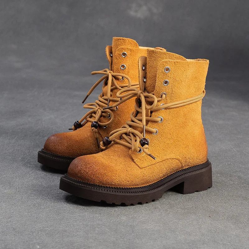 Women's Mid-Calf Leather Boots with Block Heel