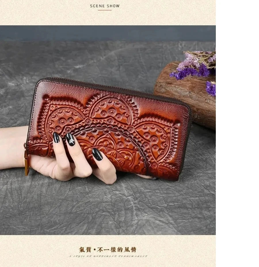 Carteira Floral Mei Vintage – Em Couro Genuíno Premium