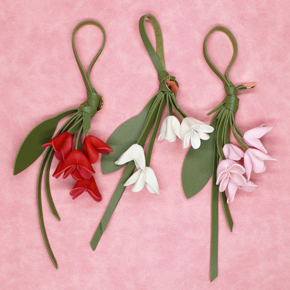 Pendentif sac à main fleuri en cuir PU, marque originale, design exquis, fait main, pendentif fleur artificielle osmanthus tulipe porte-clés