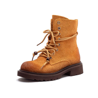 Women's Mid-Calf Leather Boots with Block Heel