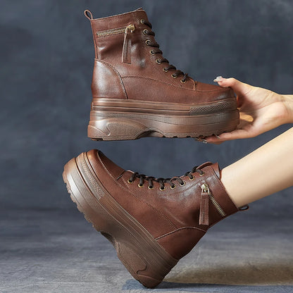 Women's Platform Ankle Boots Genuine Leather
