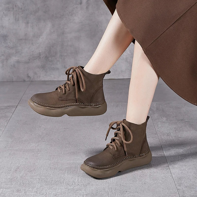Women's Genuine Thick Sole Wide Toe Boot