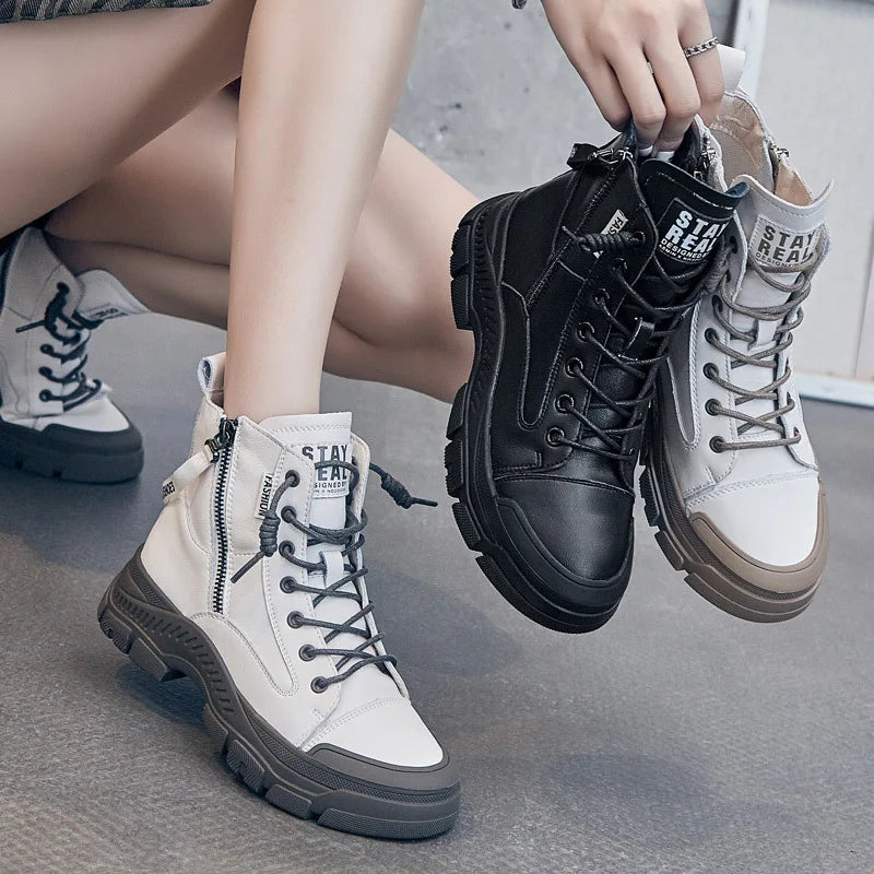 Bottes pour femmes GKTINOO en cuir véritable à semelle épaisse et élégantes