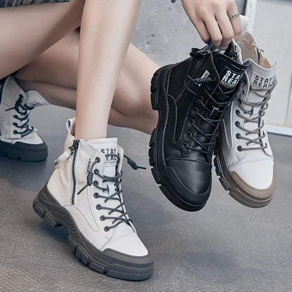 Bottes pour femmes GKTINOO en cuir véritable à semelle épaisse et élégantes